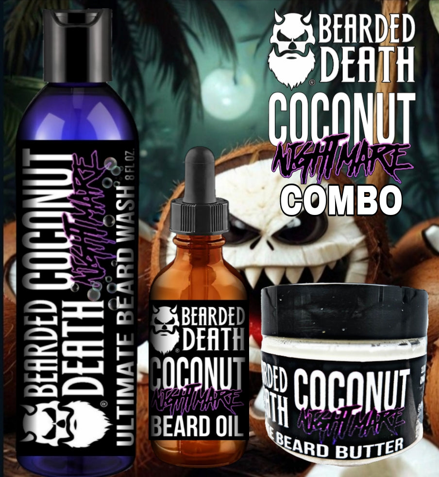 BEARDED DEATH COCONUT NIGHTMARE COMBO (Beard Wash. Beard Oil, Beard Butter)