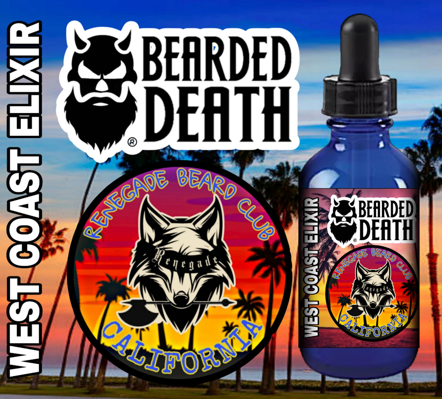 BEARDED DEATH/RENEGADE BEARD CLUB OF CALIFORNIA WEST COAST ELIXIR BEARD OIL 1 oz.