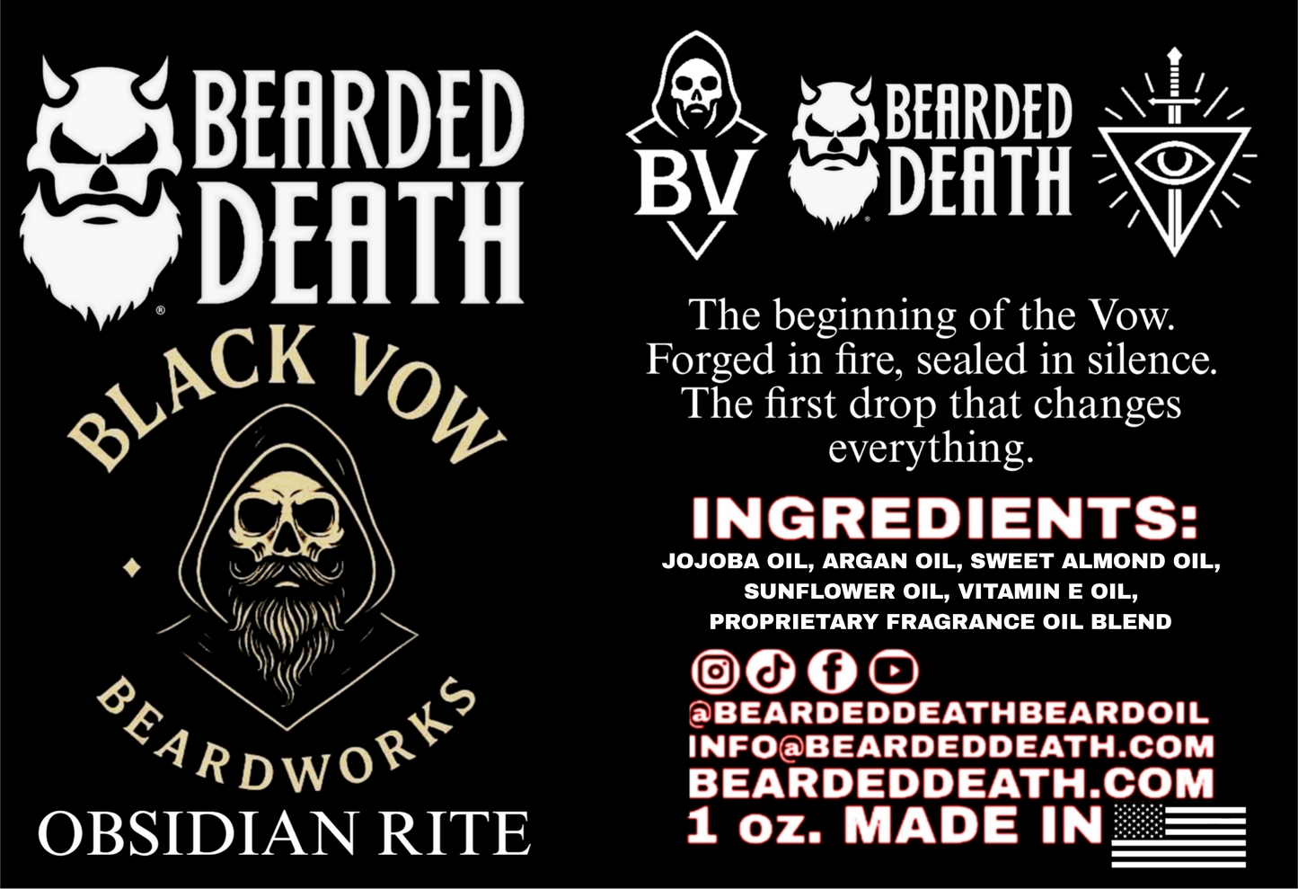 BEARDED DEATH/ BLACK VOW OBSIDIAN RITE BEARD OIL 1 oz