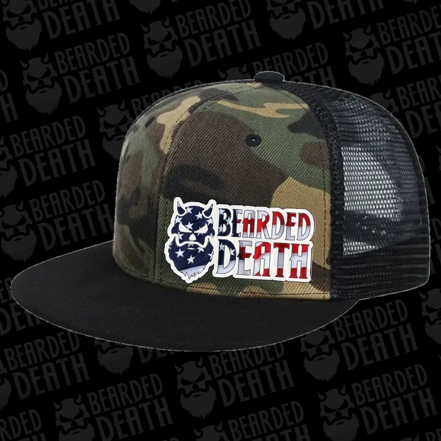 BEARDED DEATH 'MERICA CAMO MESH BACK SNAPBACK HAT