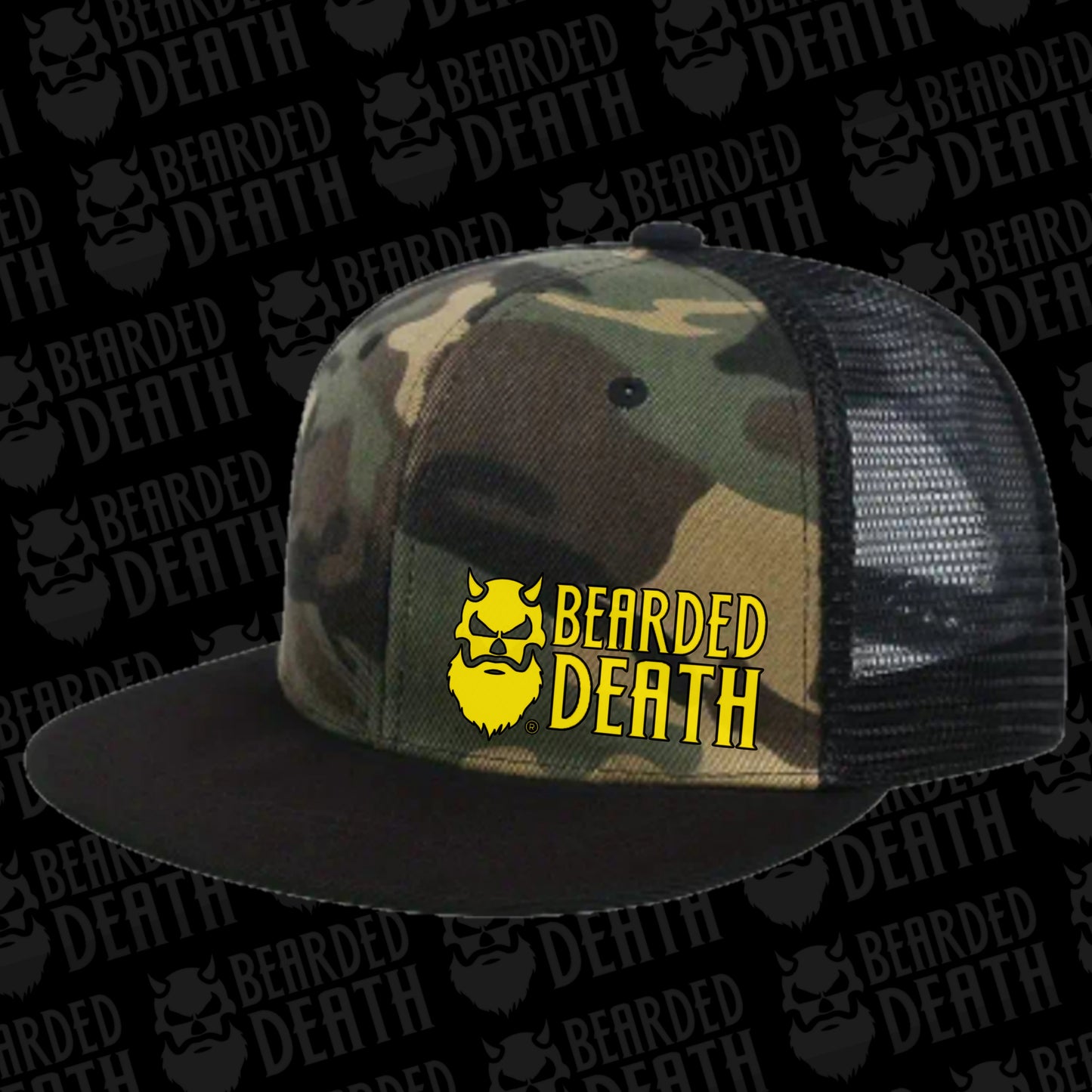 BEARDED DEATH 2.0 LOGO CAMO/ MESH SNAPBACK HAT