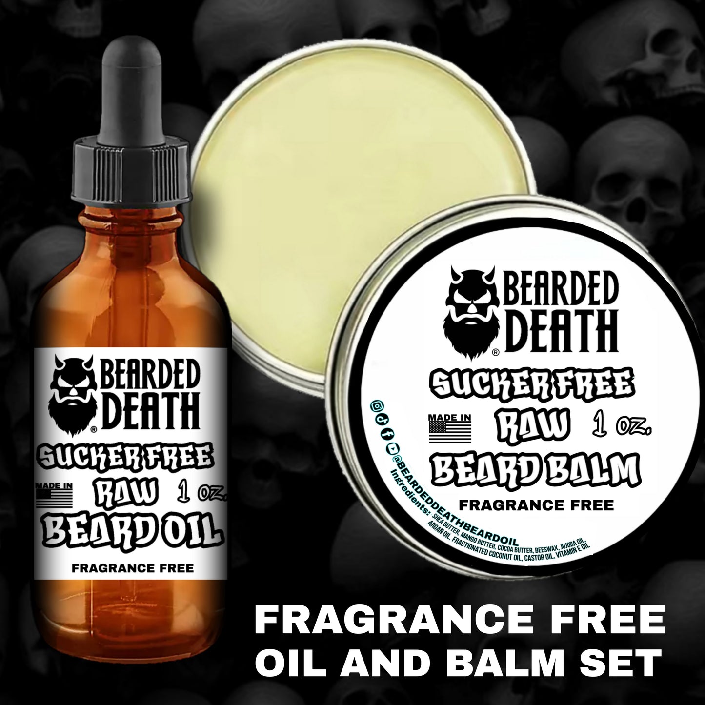 BEARDED DEATH SUCKER FREE RAW FRAGRANCE FREE BEARD OIL AND BALM SET