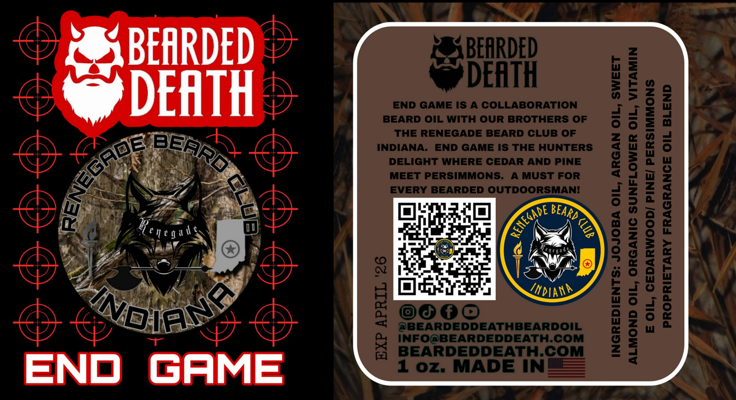 BEARDED DEATH/ RENEGADE BEARD CLUB END GAME BEARD OIL COLLABORATION 1 oz