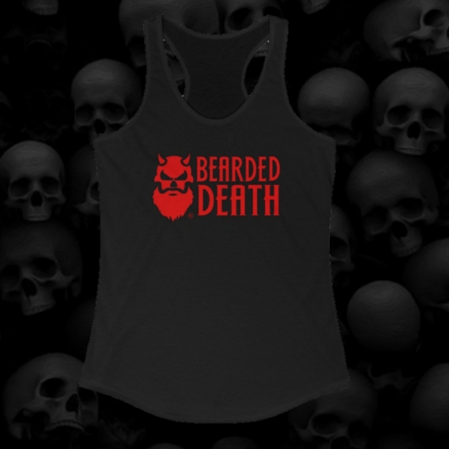 WOMENS BEARDED DEATH LOGO RACERBACK TANK TOPS