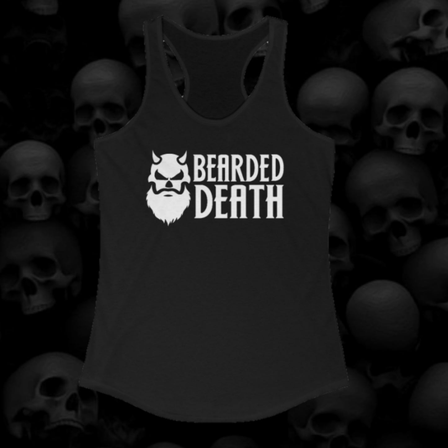 WOMENS BEARDED DEATH LOGO RACERBACK TANK TOPS