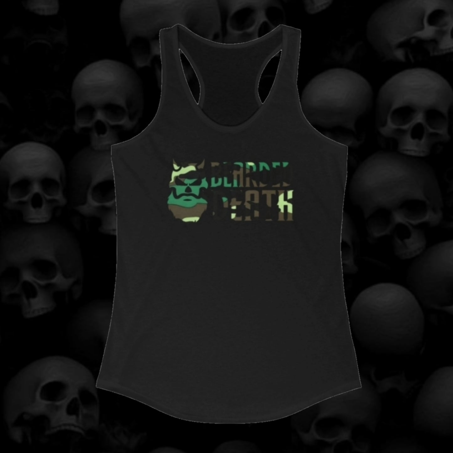 WOMENS BEARDED DEATH LOGO RACERBACK TANK TOPS