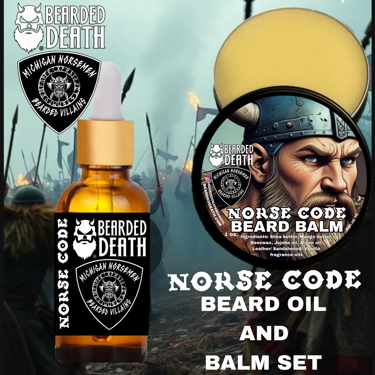 BEARDED DEATH/ MICHIGAN NORSEMEN NORSE CODE BEARD OIL AND BALM SET