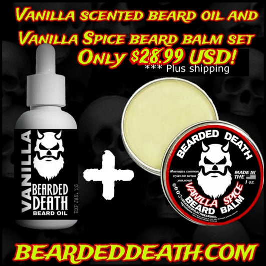 BEARDED DEATH VANILLA BEARD OIL AND VANILLA SPICE BEARD BALM SET