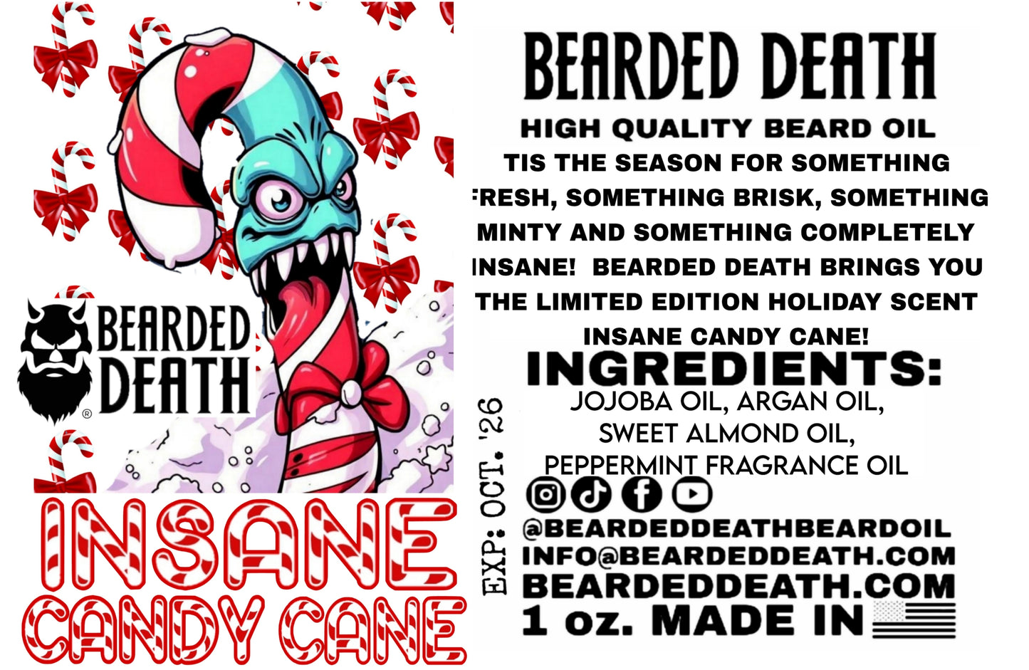 BEARDED DEATH INSANE CANDY CANE BEARD OIL 1 oz.