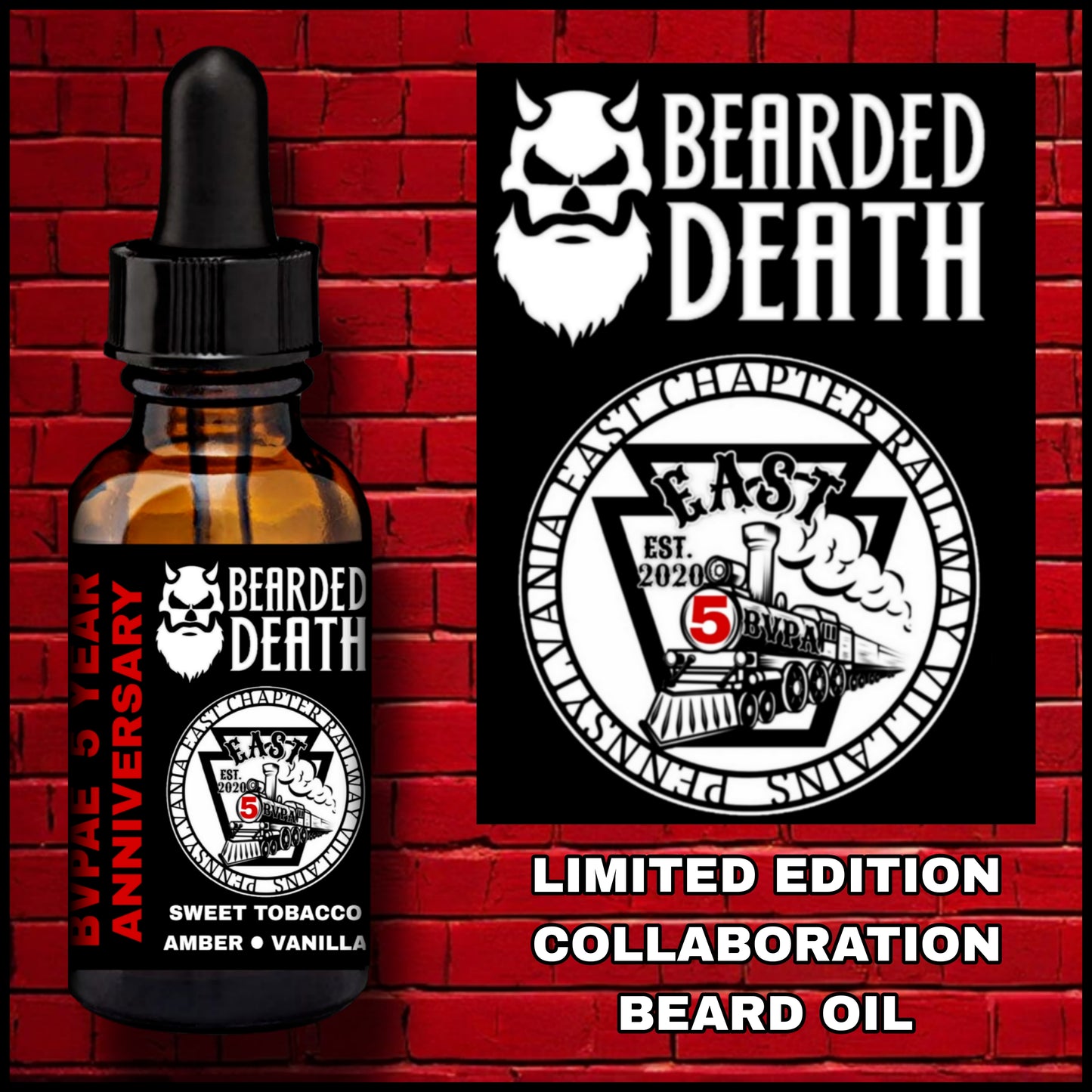 BEARDED DEATH/ BEARDED VILLAINS PA EAST 5 YEAR ANNIVERSARY COLLABORATION BEARD OIL 1 oz.