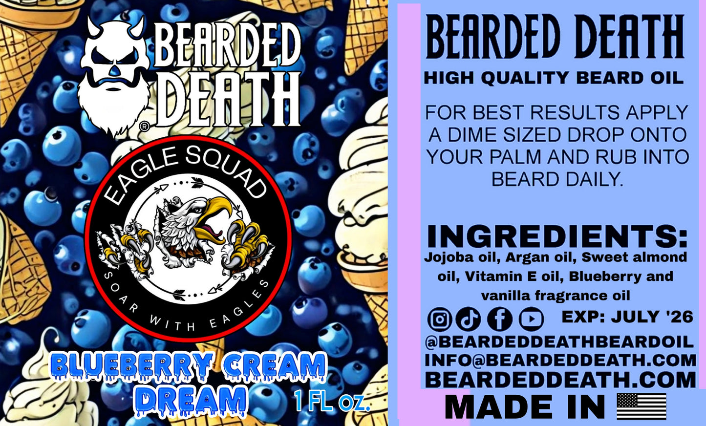 BEARDED DEATH/ EAGLE SQUAD BLUEBERRY CREAM DREAM BEARD OIL 1 oz.