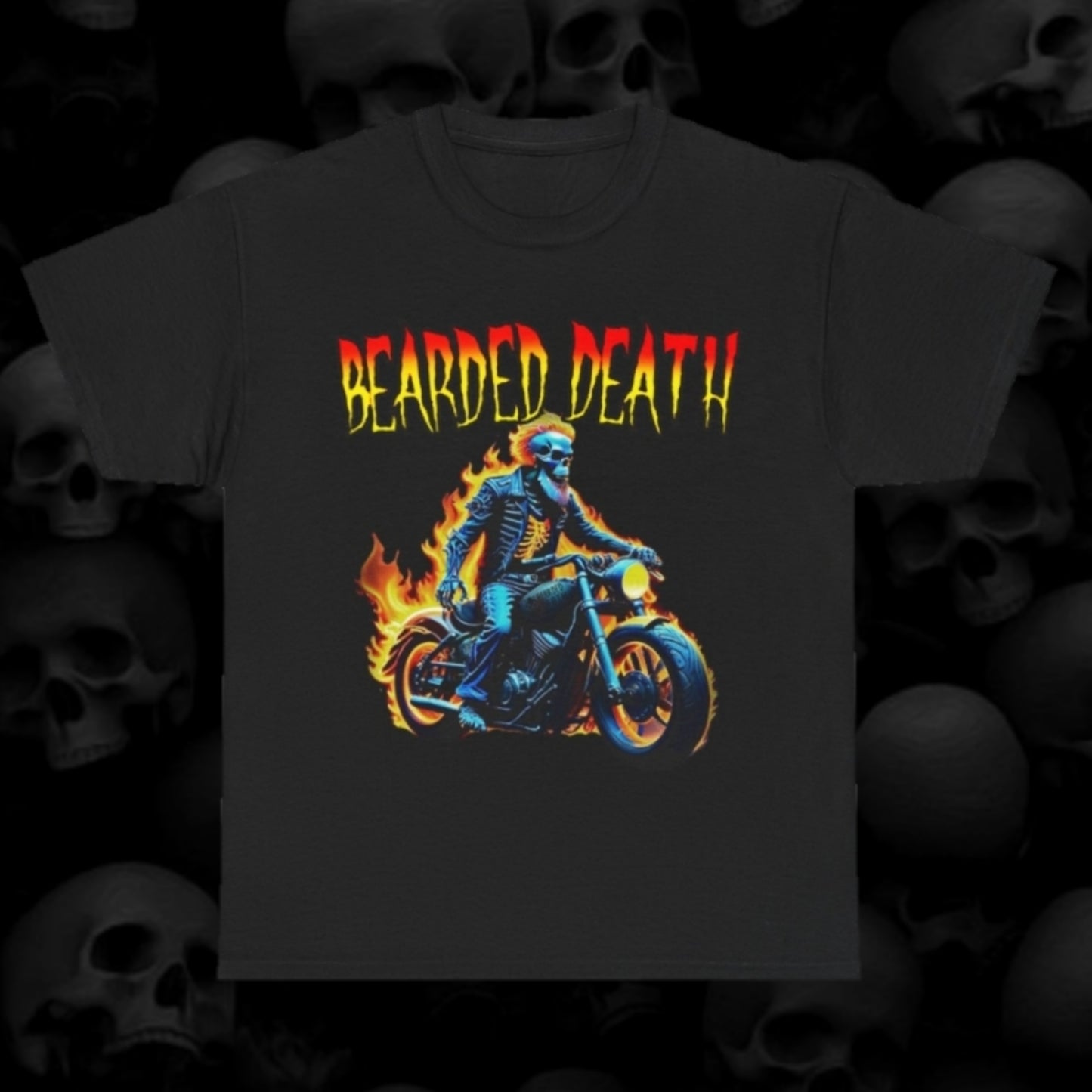 BEARDED DEATH DEMON BIKER UNISEX HEAVY COTTON TEE