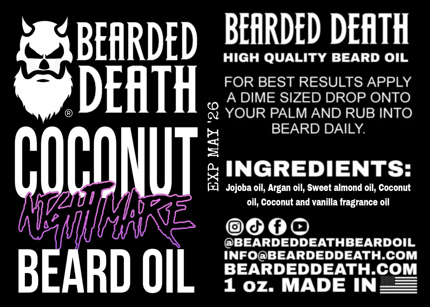 Bearded Death Coconut Nightmare Beard Oil 1 oz.