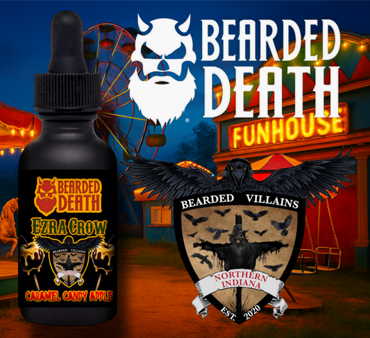 BEARDED DEATH/ BEARDED VILLAINS NORTHERN INDIANA COLLABORATION BEARD OIL EZRA CROW CARAMEL CANDY APPLE BEARD OIL 1 oz.