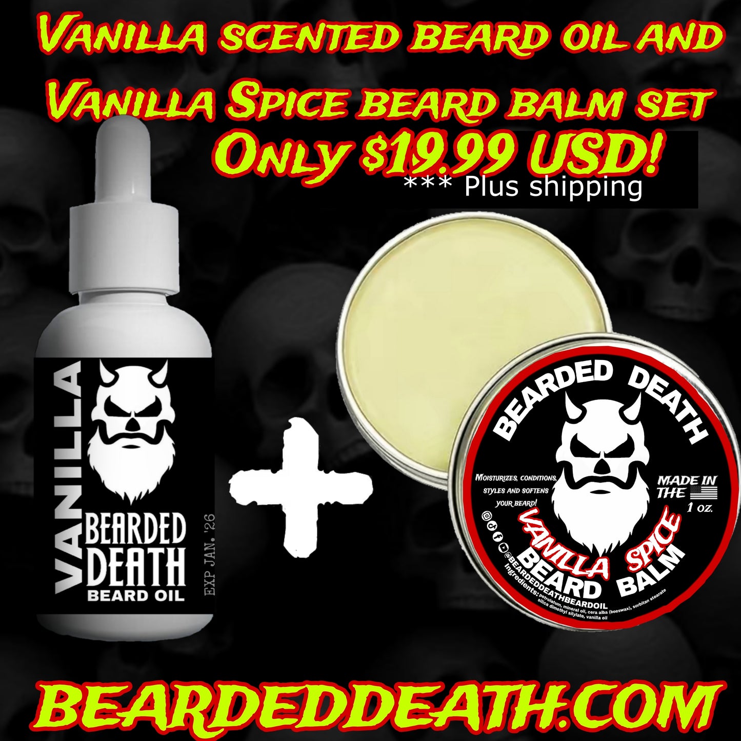 BEARDED DEATH VANILLA BEARD OIL AND VANILLA SPICE BEARD BALM SET