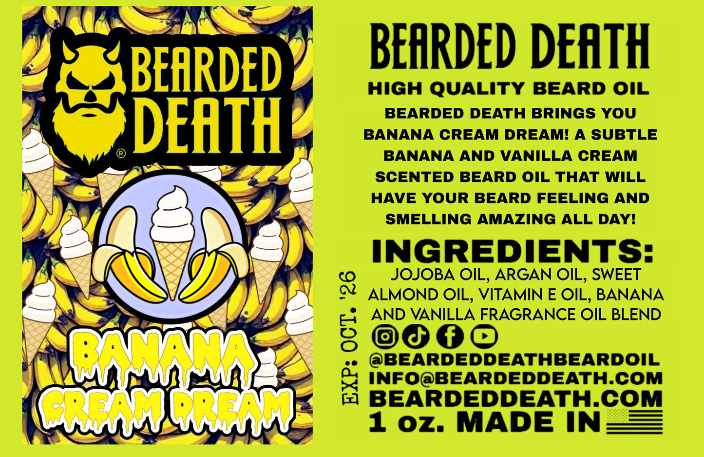 BEARDED DEATH BANANA CREAM DREAM BEARD OIL 1 oz