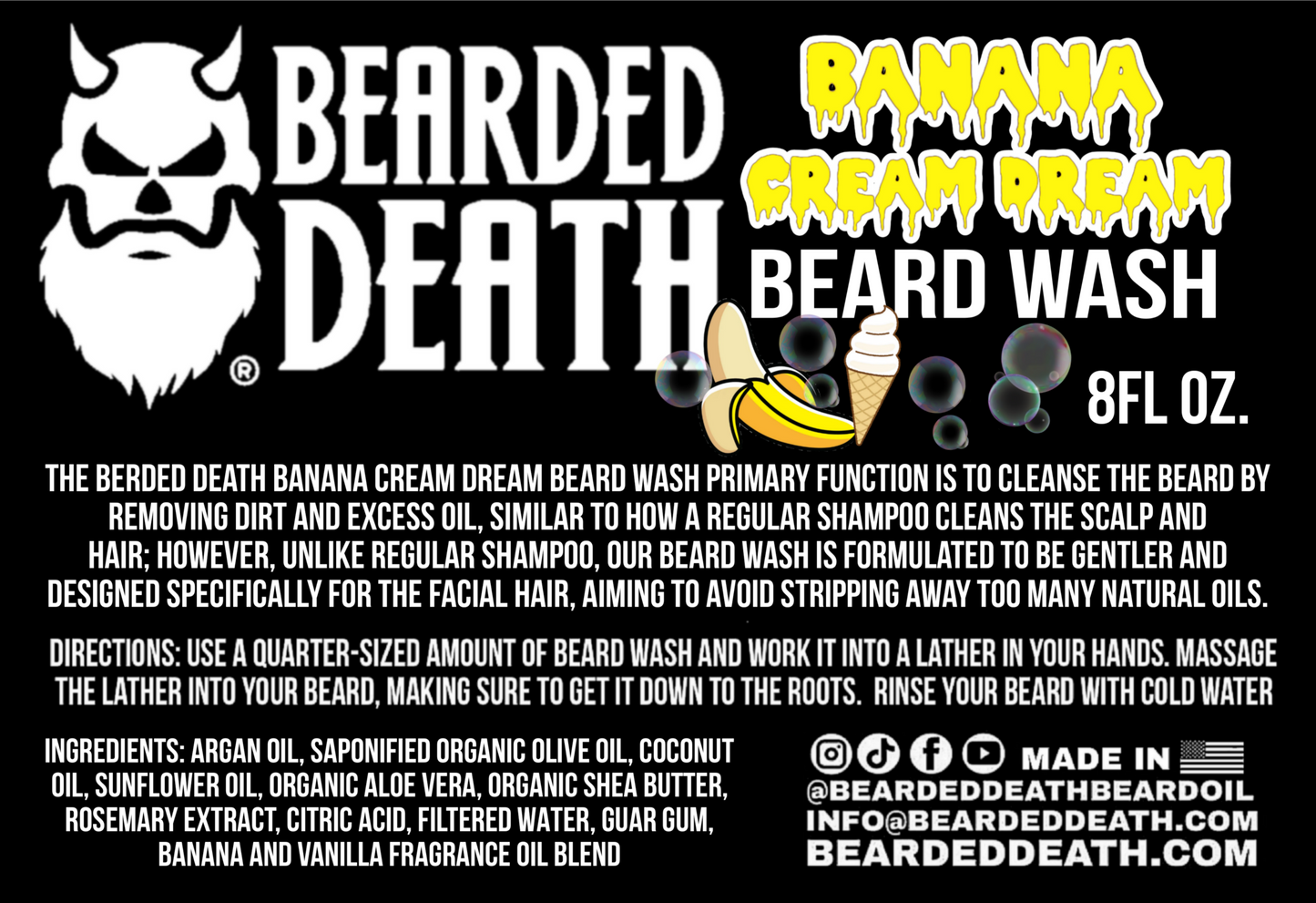 BEARDED DEATH BANANA CREAM DREAM BEARD WASH 8oz.