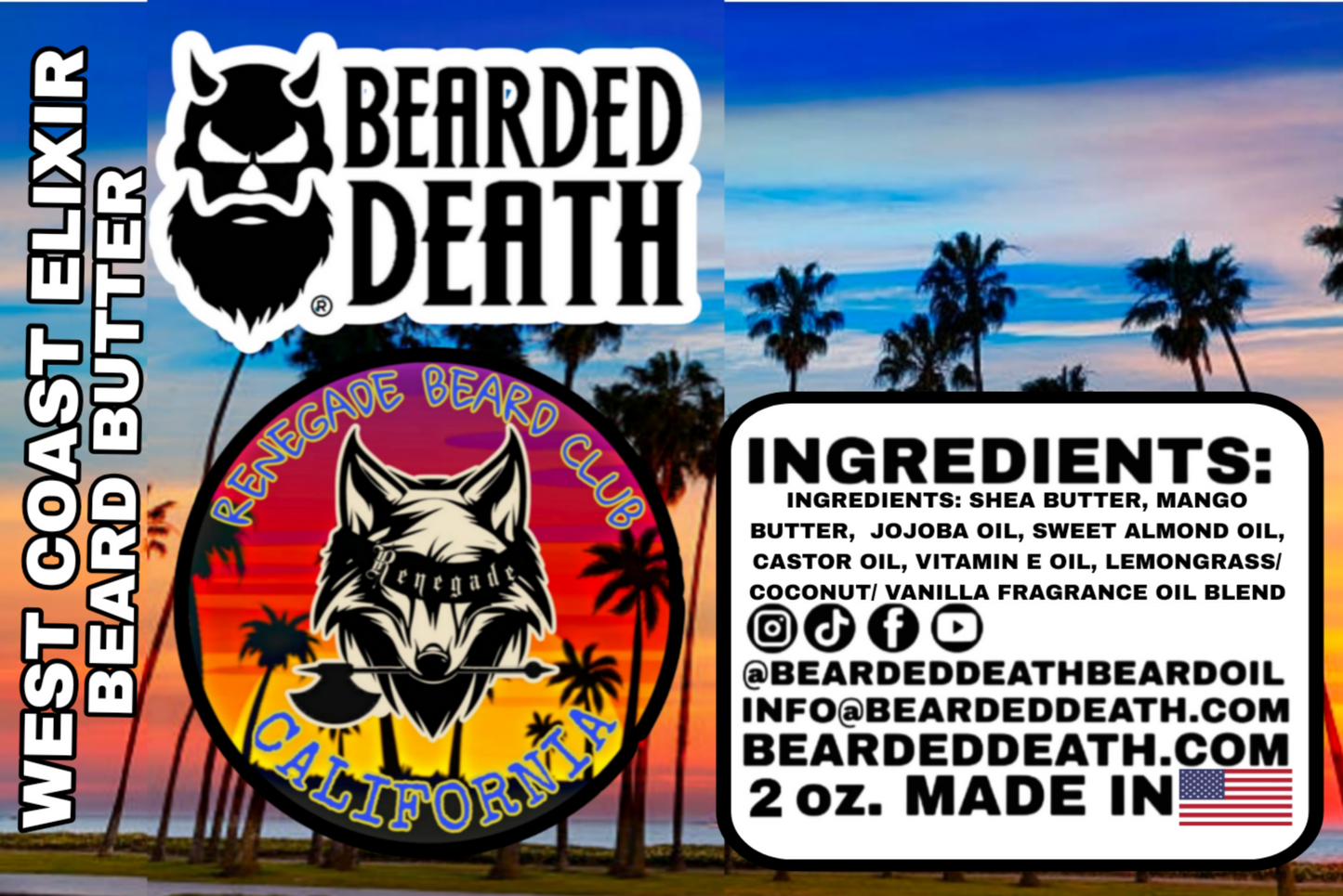 BEARDED DEATH/RENEGADE BEARD CLUB CALIFORNIA WEST COAST ELIXIR BEARD BUTTER 2 oz.