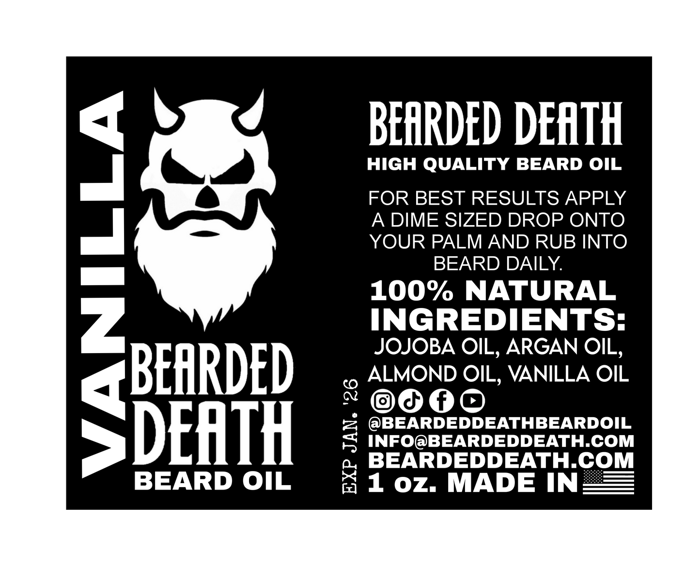 BEARDED DEATH VANILLA SCENT BEARD OIL 1oz.