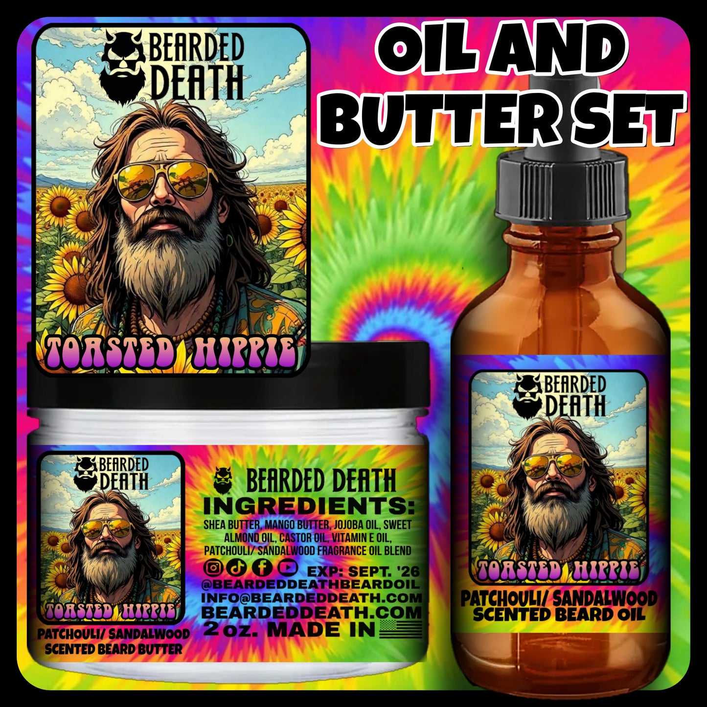 BEARDED DEATH TOASTED HIPPIE BEARD BUTTER AND BEARD OIL SET