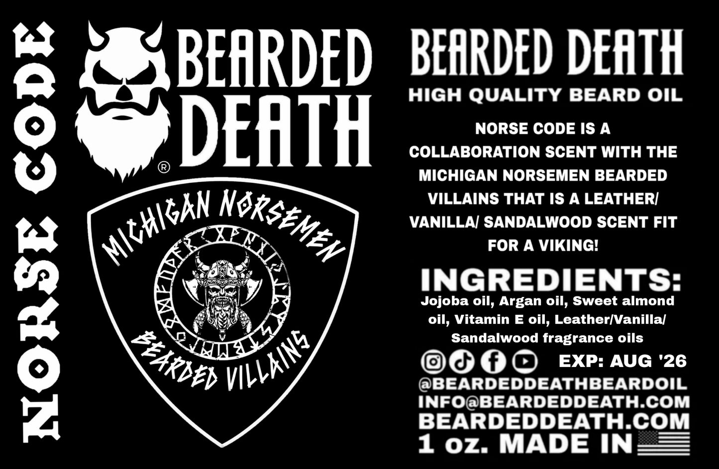 BEARDED DEATH/ MICHIGAN NORSEMEN NORSE CODE COLLABORATION BEARD OIL 1 oz.