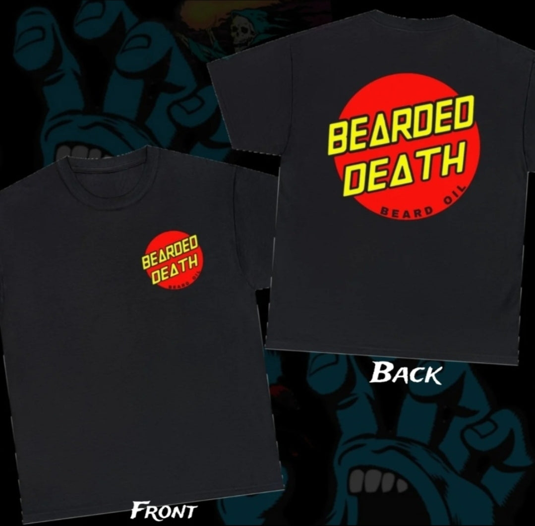 BEARDED DEATH BEARD OIL "SKATEBEARD" UNISEX HEAVY COTTON TEE BLACK T SHIRT