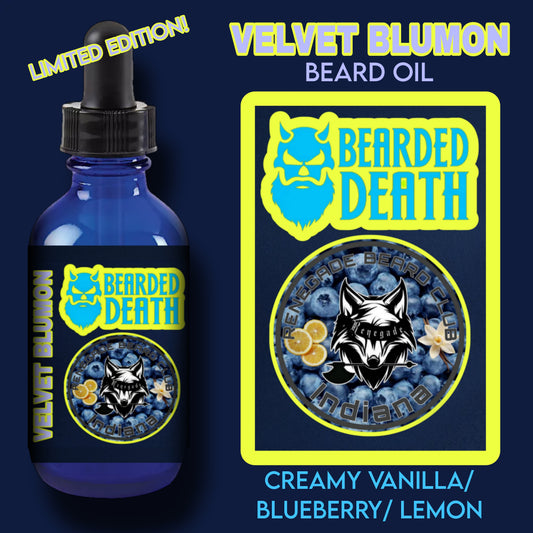 BEARDED DEATH/ RENEGADE BEARD CLUB INDIANA CHAPTER VELVET BLUMON COLLABORATION BEARD OIL 1 oz.