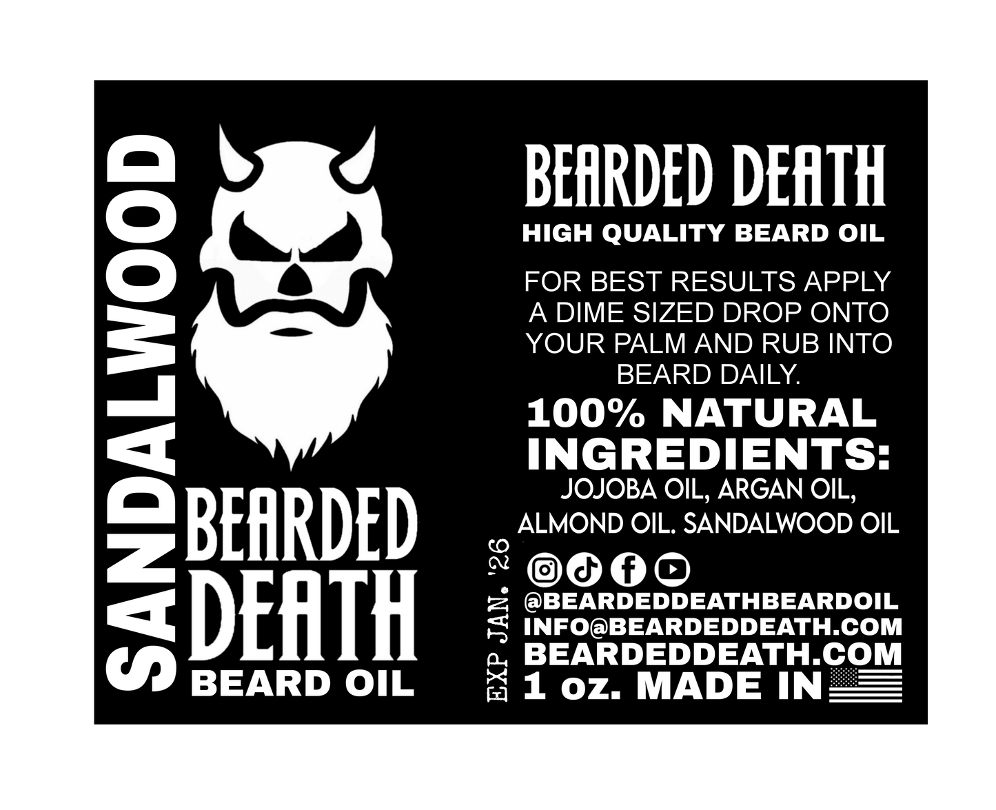 BEARDED DEATH SANDALWOOD SCENT BEARD OIL 1 oz.