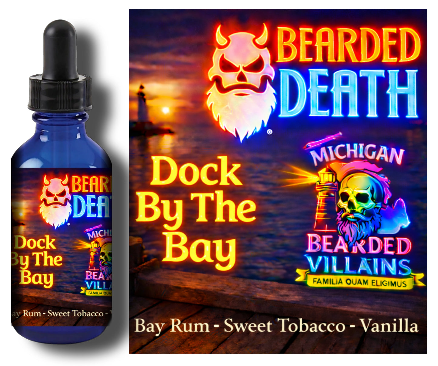 BEARDED DEATH/ MICHIGAN BEARDED VILLAINS DOCK BY THE BAY COLLABORATION BEARD OIL 1 oz.
