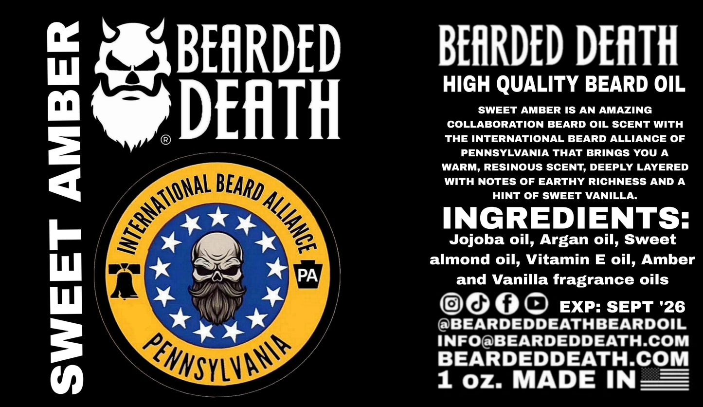 BEARDED DEATH/ IBA (International Beard Alliance) SWEET AMBER COLLABORATION BEARD OIL 1 oz.