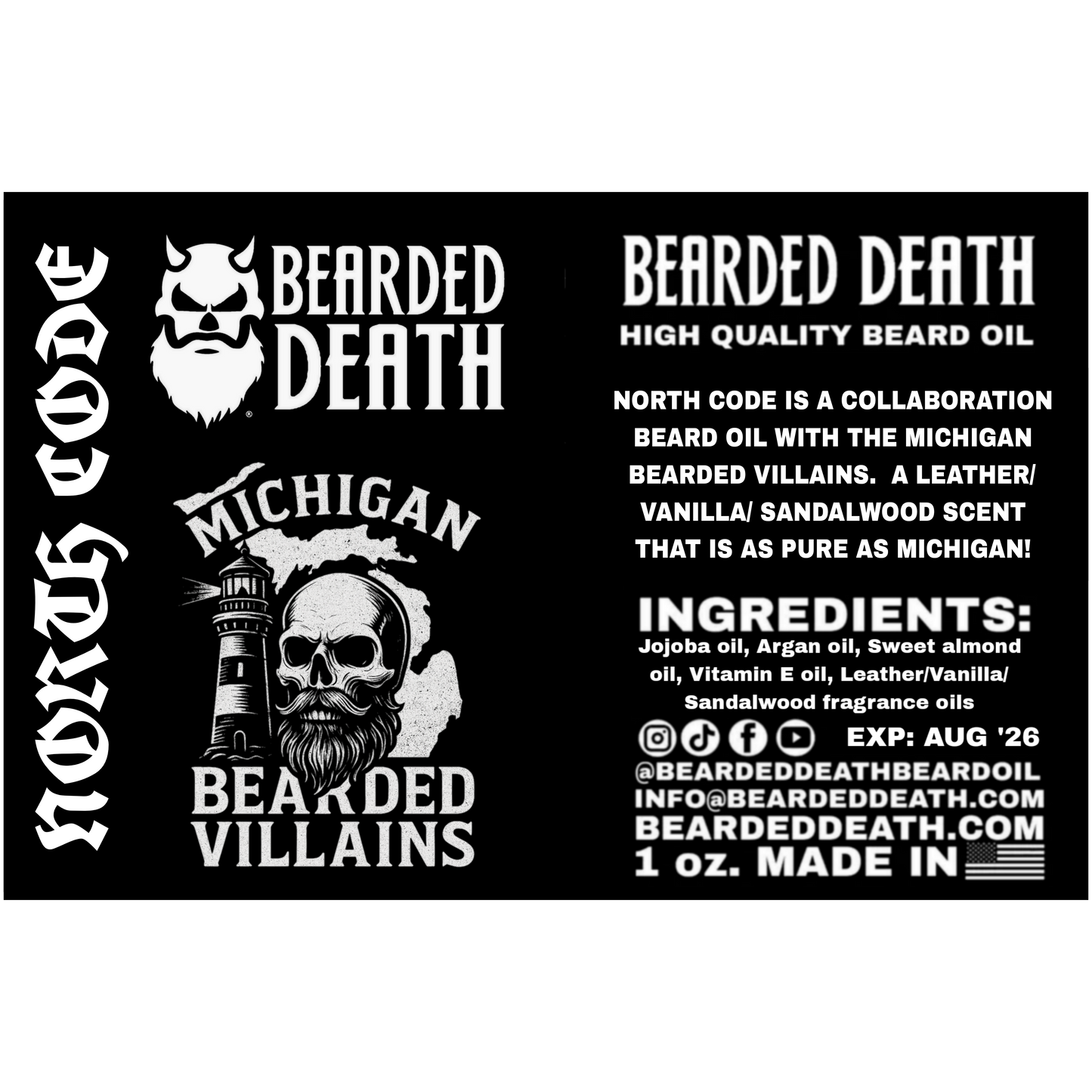 BEARDED DEATH/ MICHIGAN BEARDED VILLAINS NORTH CODE COLLABORATION BEARD OIL 1 oz.