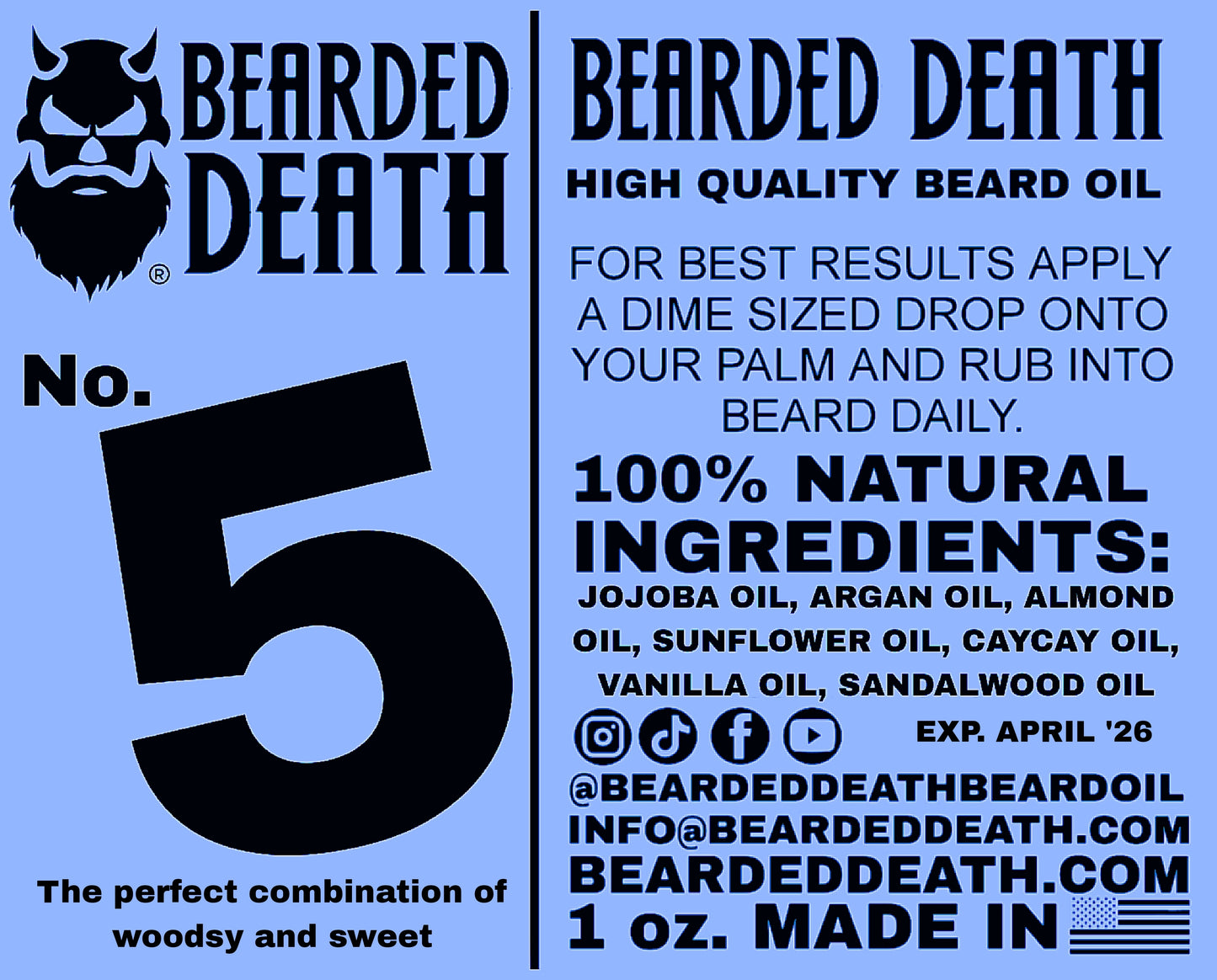 BEARDED DEATH NUMBER 5 BEARD OIL 1oz.