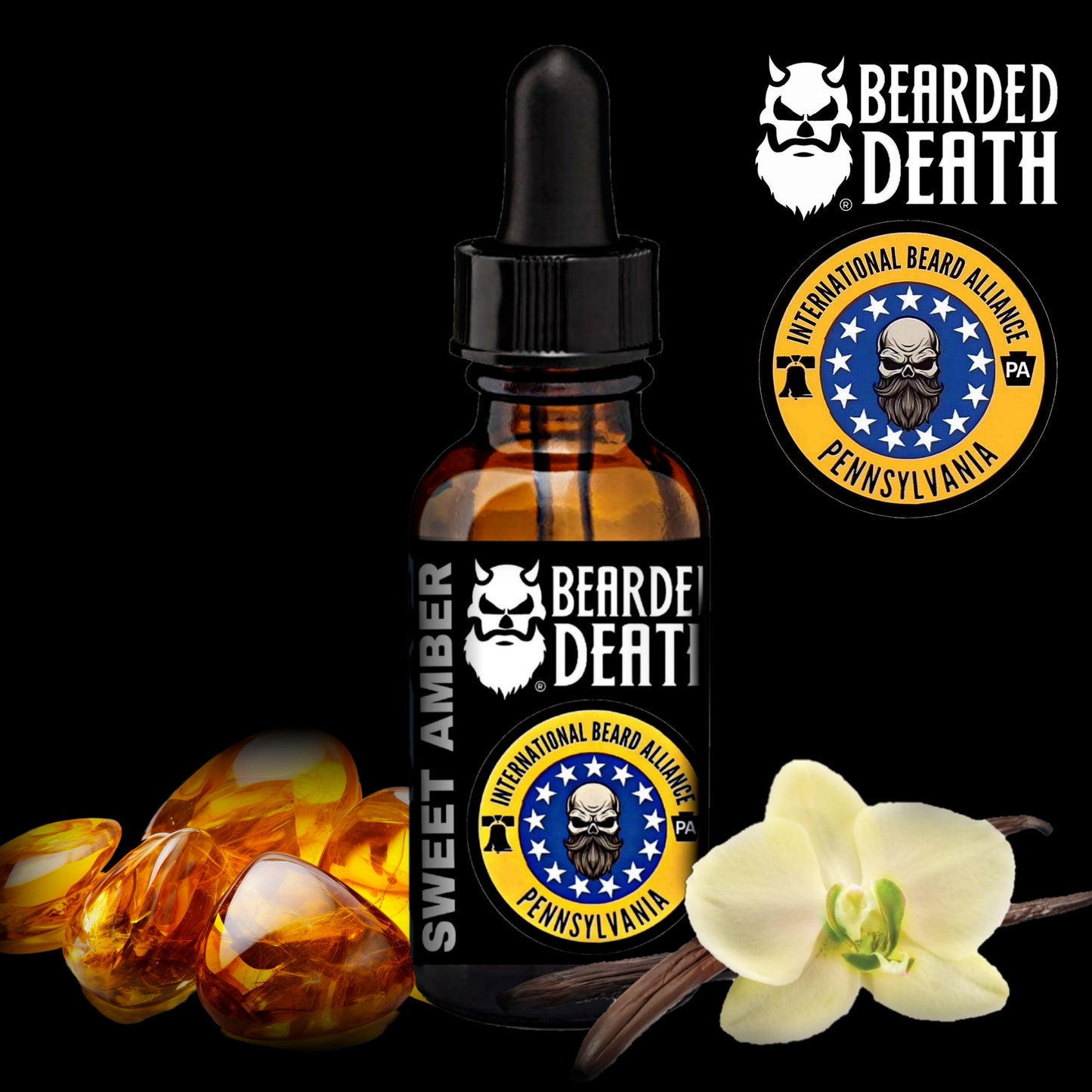 BEARDED DEATH/ IBA (International Beard Alliance) SWEET AMBER COLLABORATION BEARD OIL 1 oz.