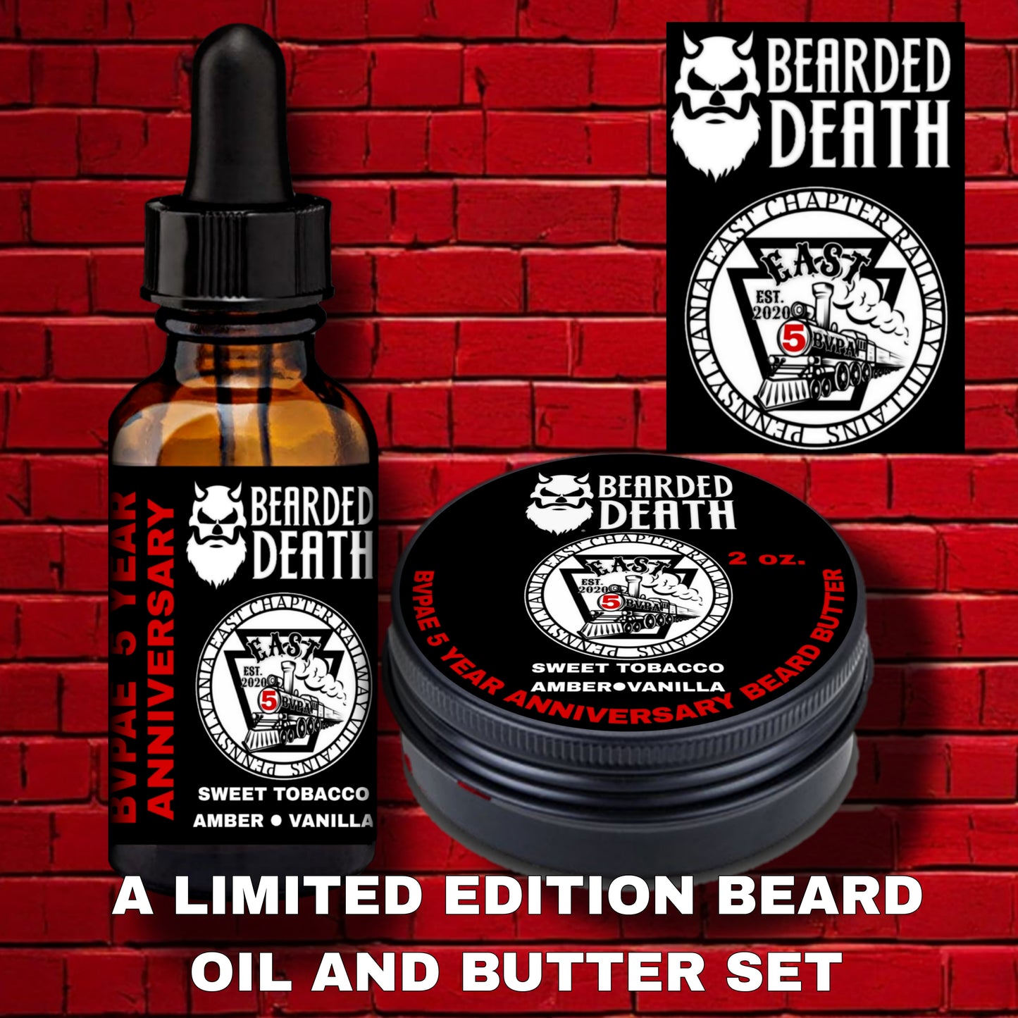 BEARDED DEATH/ BEARDED VILLAINS PA EAST 5 YEAR ANNIVERSARY COLLABORATION BEARD OIL AND BUTTER SET