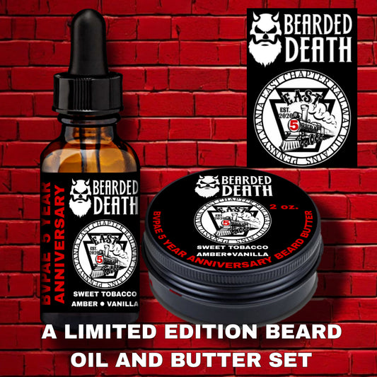 BEARDED DEATH/ BEARDED VILLAINS PA EAST 5 YEAR ANNIVERSARY COLLABORATION BEARD OIL AND BUTTER SET