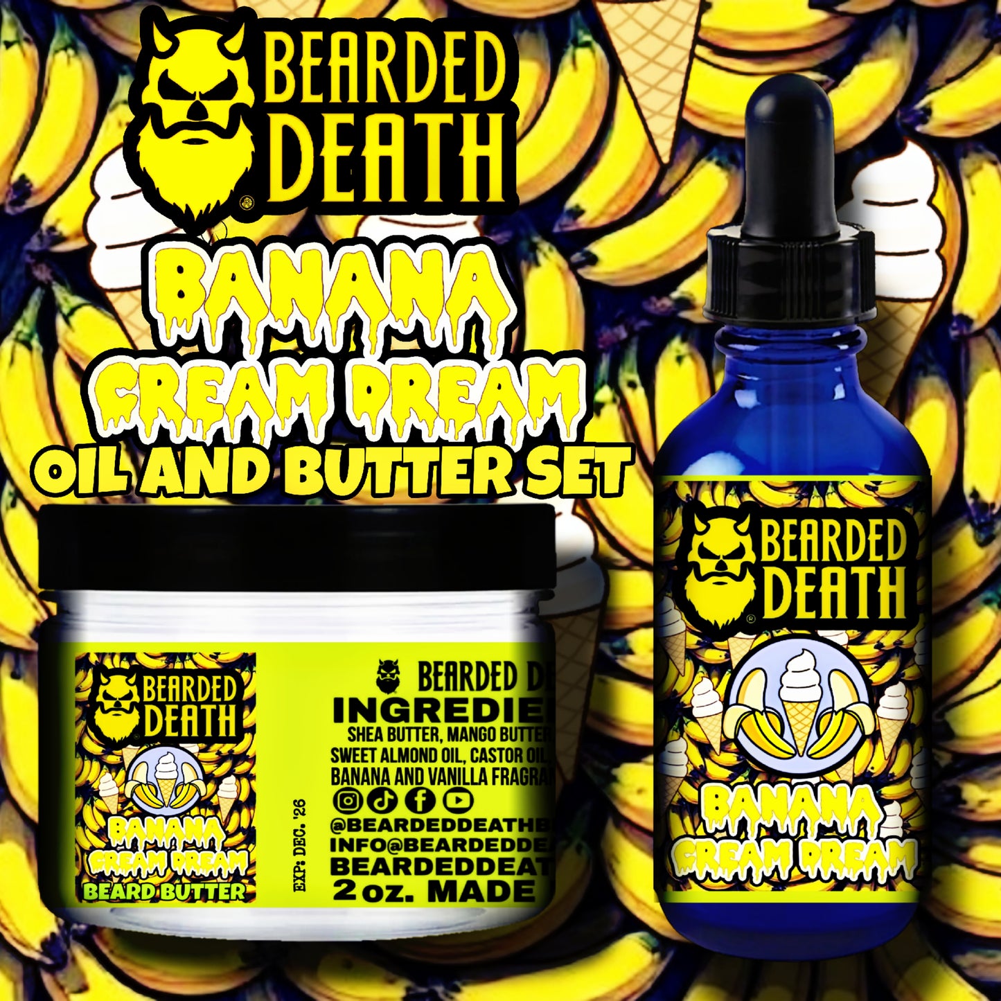 BEARDED DEATH BANANA CREAM DREAM BEARD BUTTER AND BEARD OIL SET